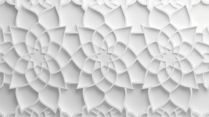 Abstract Islamic background in white, featuring seamless and intricate Arabian patterns, delicate design