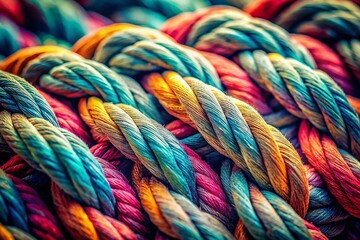 Vintage Close-Up of Colorful Twisted Rope - Textured Background