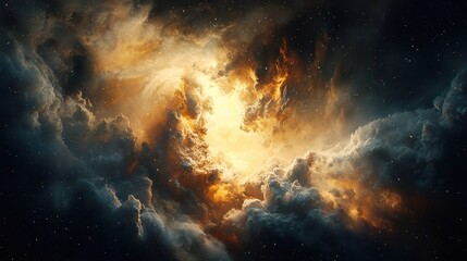 Obraz premium Golden celestial ambiance, expansive cosmos, shimmering stars, ethereal glow, enchanting atmosphere, celestial wonders, inviting serenity, limitless imagination, cosmic beauty.