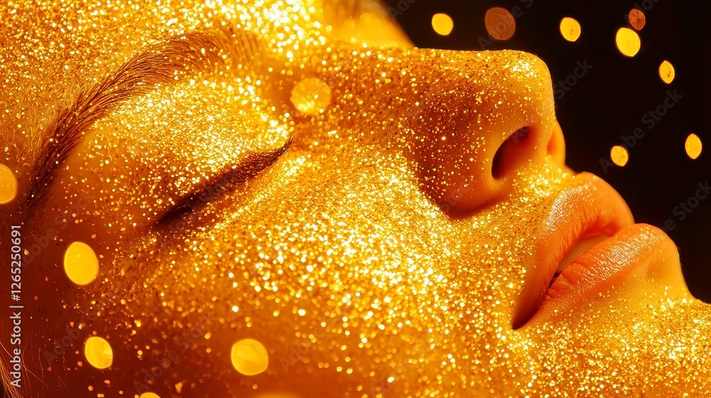 Aufkleber shimmering gold dust on tranquil surface, a captivating blend of soft textures and shimmering partic