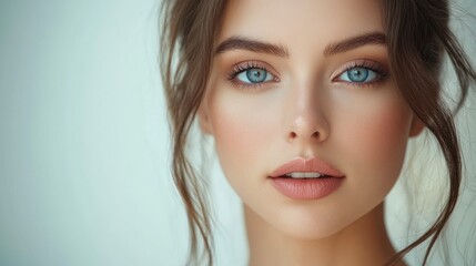 Fototapeta premium Woman's face, beauty portrait, studio, soft light, skincare