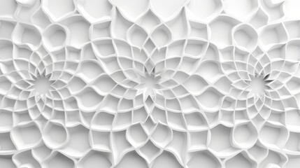 Abstract Islamic background in white, featuring seamless and intricate Arabian patterns, delicate design