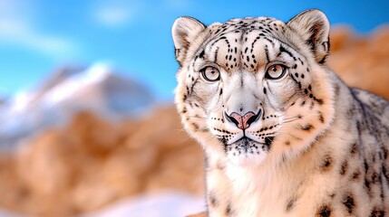 Fototapeta premium Portrait of a Majestic Snow Leopard in a Natural Landscape