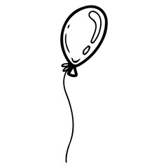 Festive air balloon. Hand drawn doodle. Air flying object. Fun party. Celebration event. Carnival decoration. Vector line art illustration.