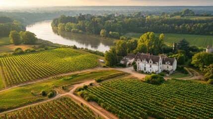 Sunrise Vineyard Chateau River Valley France