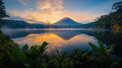 Serene Sunrise over Volcanic Lake