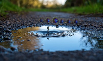 Drop of water falling into a puddle, creating a ripple effect, symbolizing the power of individual actions to create positive change, Ripple effect of, Generative AI