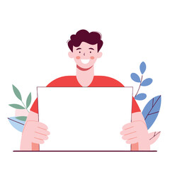 An illustration of an African individual joyfully using a laptop surrounded by plants. The design features a colorful, flat cartoon style.