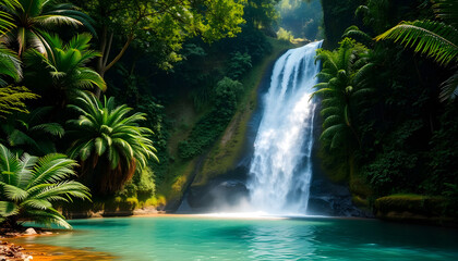 waterfall in tropical jungle