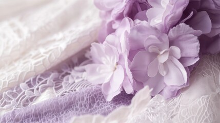 Obraz premium Delicate Lavender Flowers and Intricate Lace Fabric Texture for Soft Designs