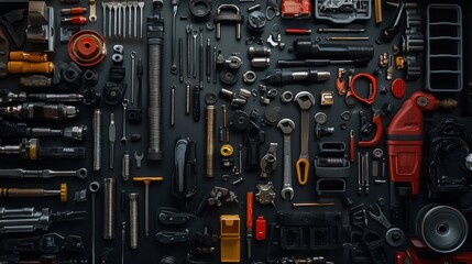 Fototapeta premium Tools, flatlay, workshop, background, industry
