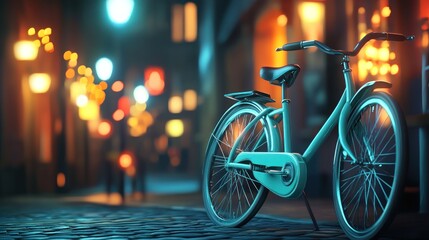 Night city bike ride, cobblestone street