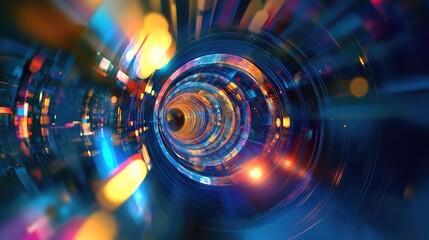 Obraz premium Abstract Colorful Digital Tunnel: A Journey Through Neon Lights and Vibrant Circles
