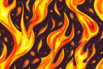 Fire doodle seamless pattern with yellow and orange flames for design.
