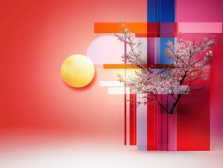 Abstract Floral Design with Colorful Geometric Elements