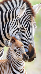 Fototapeta premium Mother and Foal, Zebra Love