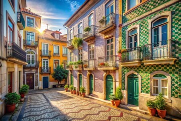 Fototapeta premium Vintage Portugal Architecture: Lisbon's Charming Streets and Historic Buildings