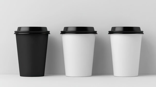 Mockup Three Coffee Cups, Studio, White Background