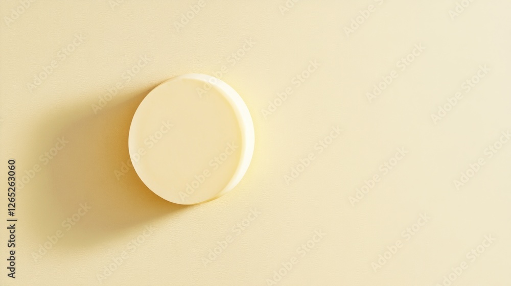 Aufkleber minimalist round object on soft yellow background with copy space
