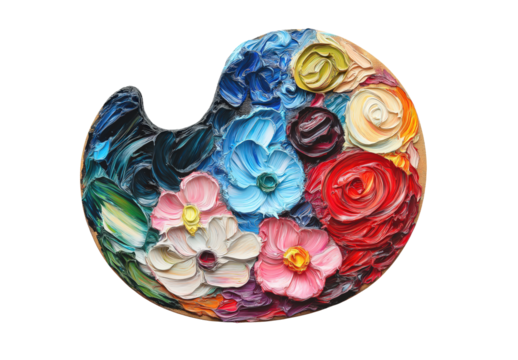 Vibrant Floral Palette Knife Painting for Design on  transparent background