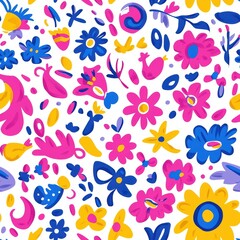 Bright Pastel Pattern with Cheerful Motifs in Seamless Design for Vibrant and Playful Projects