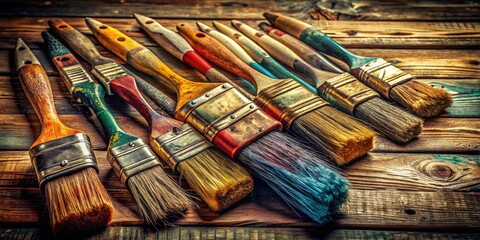 Fototapeta premium Vintage Still Life: Paint Brushes & Artistic Supplies