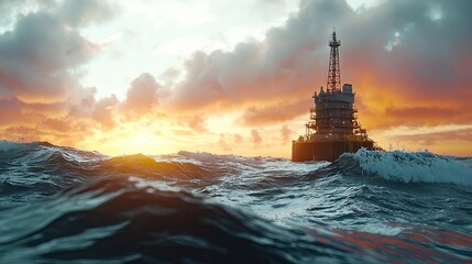 Offshore oil rig at sunset
