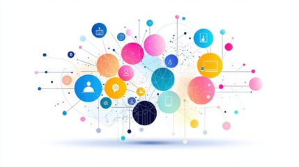 A modern, colorful vector of women from different backgrounds connecting through digital screens and meetings, emphasizing worldwide planning for IWD 2025 campaigns.