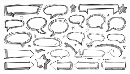 Obraz premium Hand drawn line highlight, speech bubble, brush underline. Text emphasis, star sparkle, pencil underline elements. Hand drawn sketch cloud speech bubble, arrow, emphasis. perfect any project.