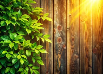 Fototapeta premium Vintage Sunlight on Wood: Fresh Green Leaves Spring Sprout