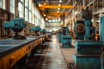 Industrial manufacturing facility with large machinery and organized workspace