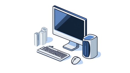 Isometric Illustration: Modern Desktop Computer Setup AI Generated