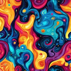 Psychedelic Seamless Pattern with Swirling Colors in Vibrant Hues for Backgrounds or Designs