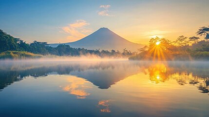 Fototapeta premium Majestic Sunrise over Volcanic Lake