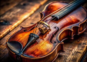 Fototapeta premium Vintage Violin Close-Up: Detailed Texture and Worn Wood - Stock Photo