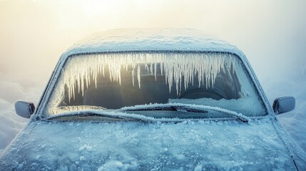 Obraz premium Frozen Car with Icicles Trapped in Winter's Embrace