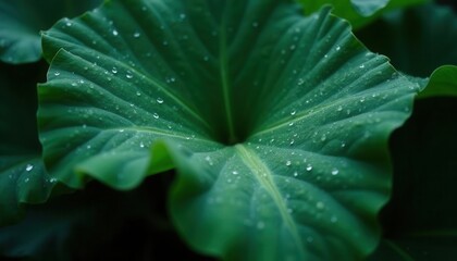 Obraz premium Green Leaf Macro with Water Droplets Sparkling in Natural Light