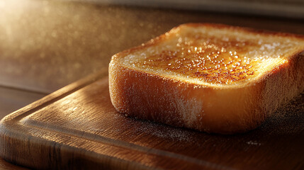 A close-up of a crispy golden-brown toast resting on