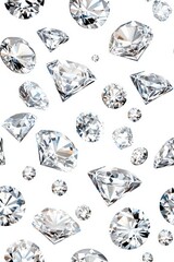 Sparkling diamonds against a white background in various cuts