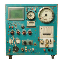 Fototapeta premium Mechanical analog instrument panel laboratory image with transparent background vintage aesthetic front view technical concept