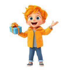 Festive birthday celebration joyful child with gift cartoon style transparent background playful atmosphere cheerful viewpoint