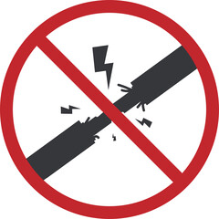 Isolated triangle safety sign : do not touch peeled wire or damaged cable, high voltage, shock hazard