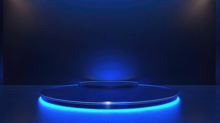 Abstract Blue Neon Stage Platform: Futuristic and Elegant Display