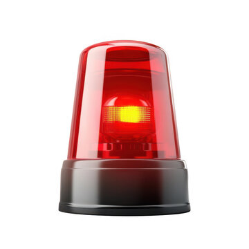 Red emergency siren light flashing on white or transparent background.