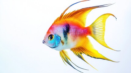 Colorful Angelfish swimming, white background, aquarium use