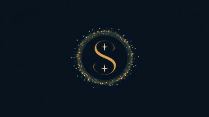 Fototapeta premium Golden 'S' logo sparkle, dark background