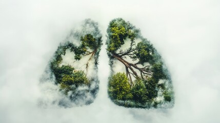 Lungs, trees, fog, air, pollution, health, environmental awareness campaign