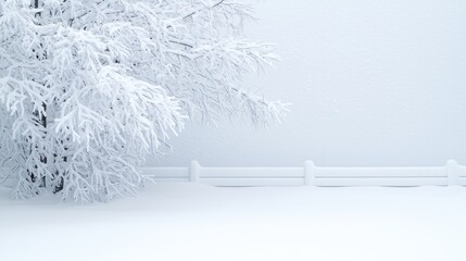 Fototapeta premium Snowy Winter Tree and Fence Landscape
