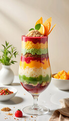 Vibrant halo-halo dessert in studio setting, colorful indulgence