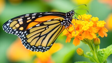 Naklejka premium Monarch Butterfly Feeding Garden Flower